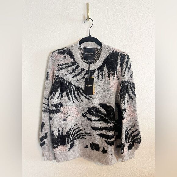 Le Superbe Sweater in Tropi-Call Crewneck Grey Black Pink XS Reg. $325 NWT - Picture 3 of 7